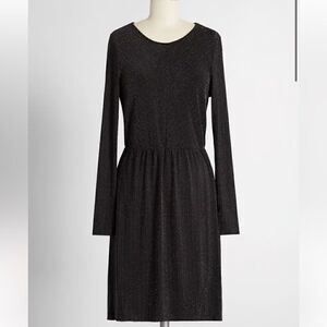 Modcloth Shimmer On Show Metallic Faux Wrap Dress Black Sparkle M NWT
